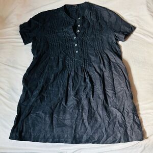 Quince pintuck 100% linen mini shirt dress